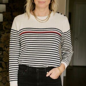 Goodclothes Nautical Deep Navy, Red, White Sweater w/ Button Detail Womens Sz M